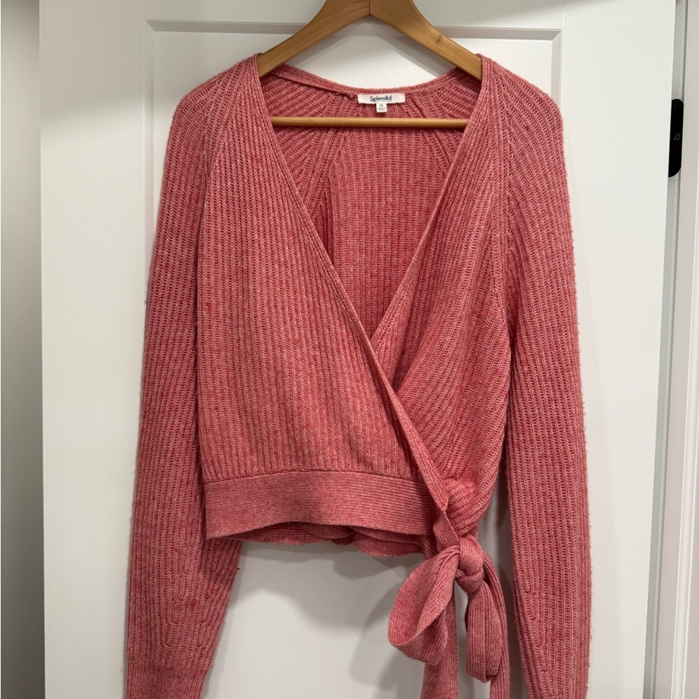 Splendid Coral V-Neck Wrap Sweater